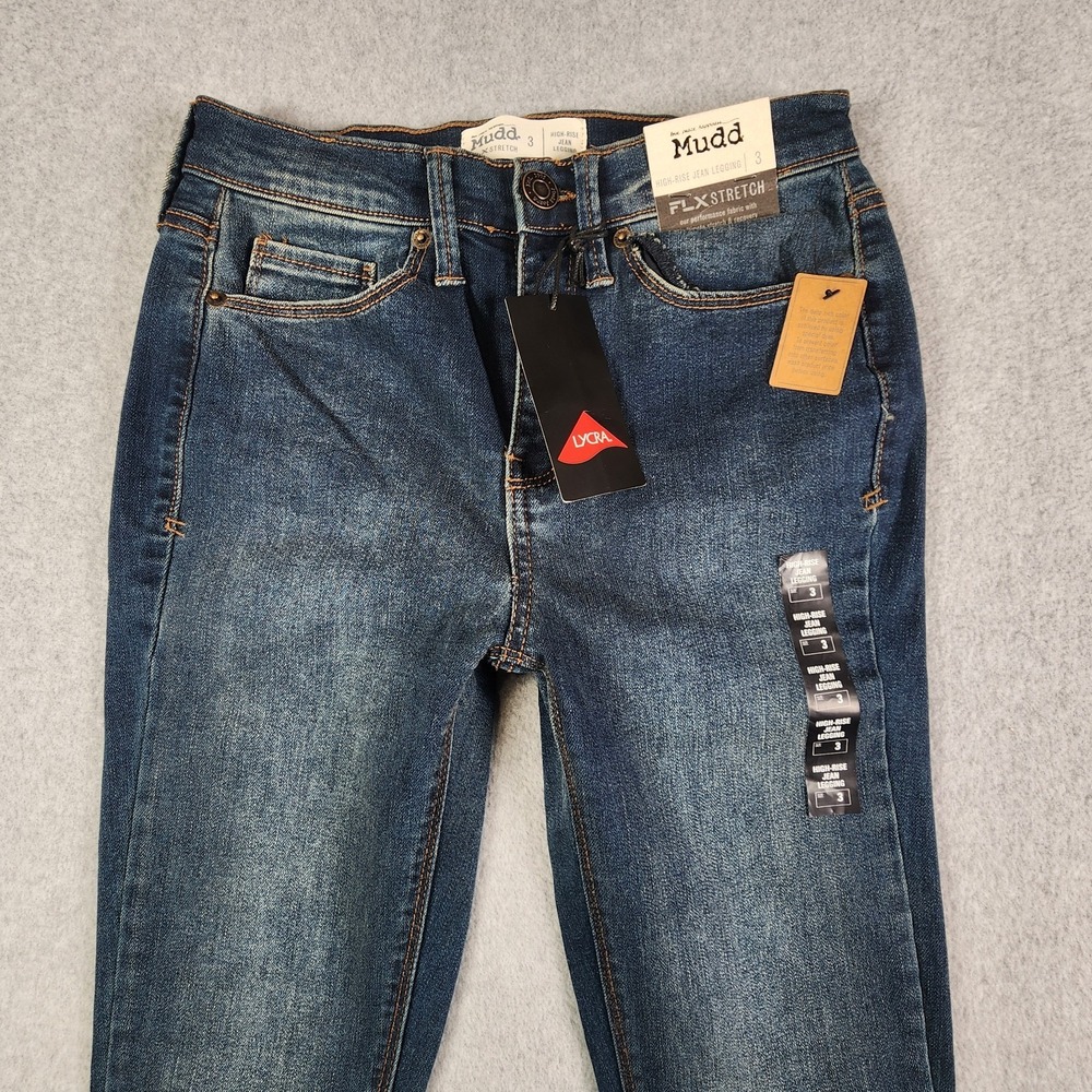 Mudd High Rise Jean Leggings Juniors 3 (24x28) Blue FLX Stretch Lycra Jeggings